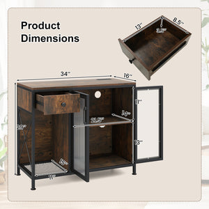 Buffet Sideboard with Doors Power Outlets and LED Light-Rustic Brown
