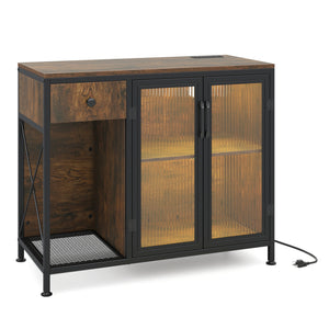 Buffet Sideboard with Doors Power Outlets and LED Light-Rustic Brown