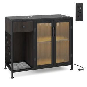 Buffet Sideboard with Doors Power Outlets and LED Light-Black