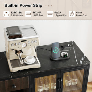 Buffet Sideboard with Doors Power Outlets and LED Light-Black