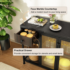 Buffet Sideboard with Doors Power Outlets and LED Light-Black