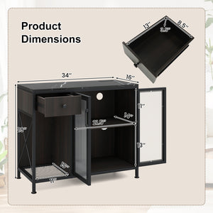 Buffet Sideboard with Doors Power Outlets and LED Light-Black