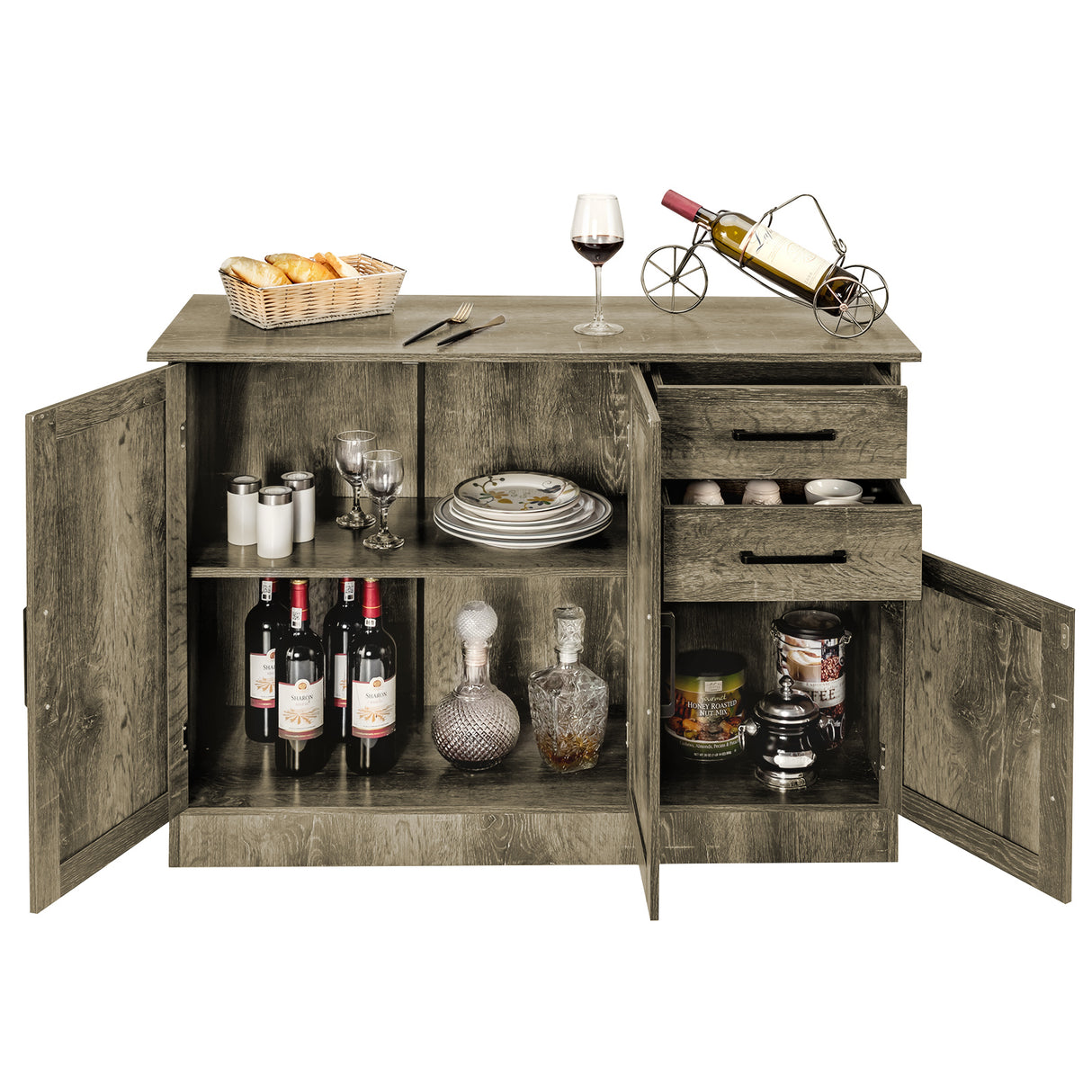 Buffet Storage Cabinet Kitchen Sideboard with 2 Drawers-Gray