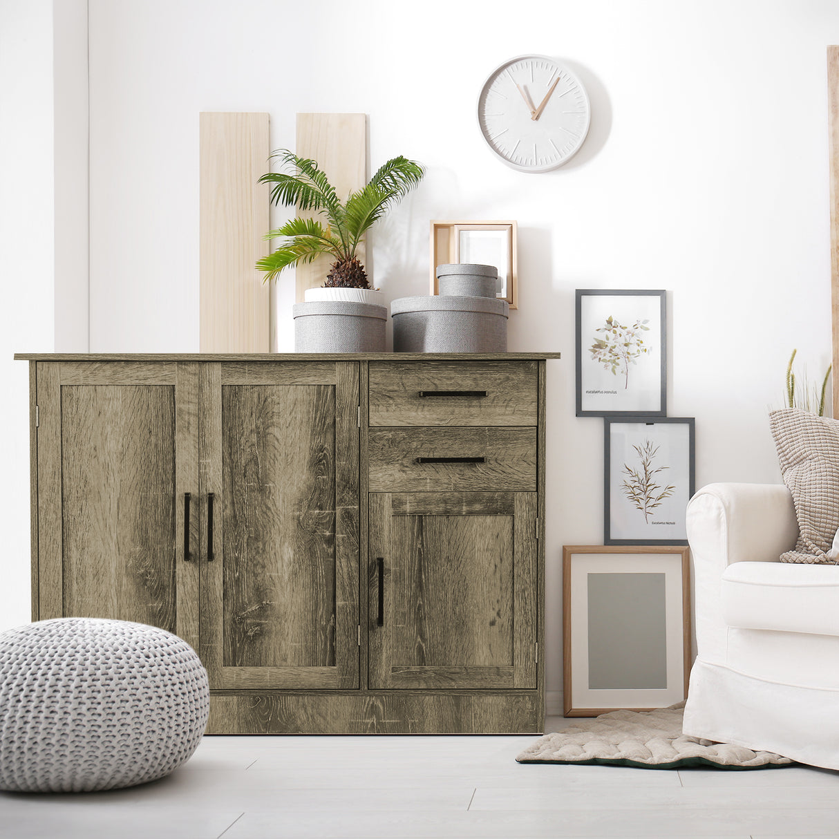 Buffet Storage Cabinet Kitchen Sideboard with 2 Drawers-Gray