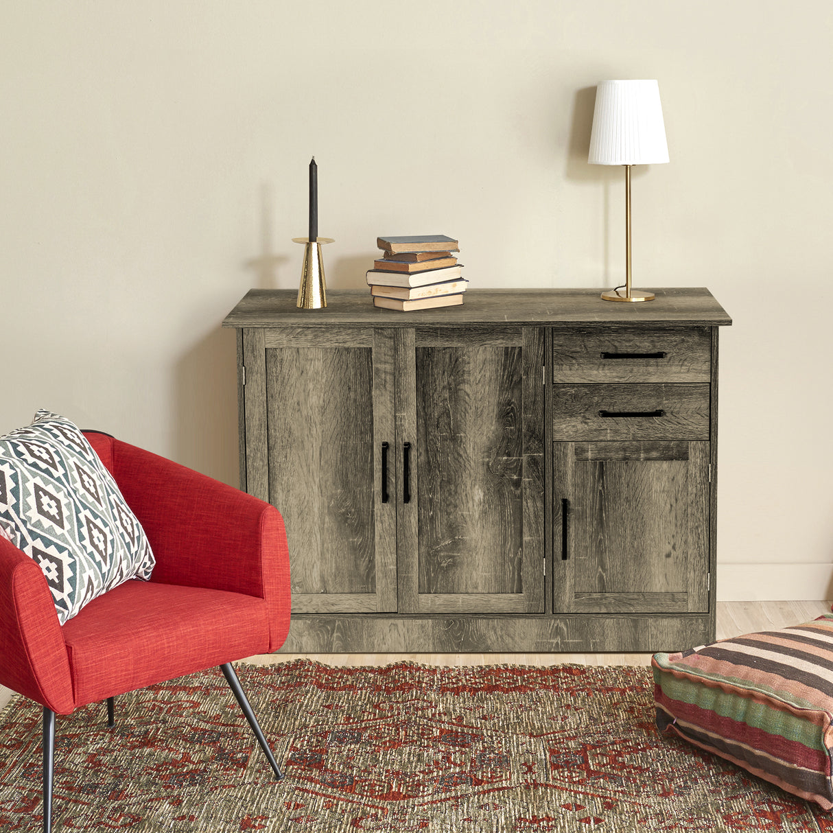 Buffet Storage Cabinet Kitchen Sideboard with 2 Drawers-Gray