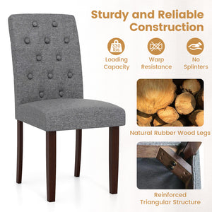 Button Tufted Fabric Upholstered Wooden Dining Chair Set of 2 with High Curved Back-Gray