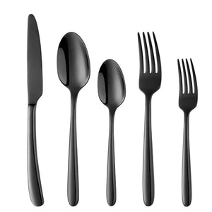 Flatware Set Luxurious Stainless Steel Tableware Dinner Knife Dinner Fork Dessert Fork Dinner Spoon Tea Spoon Cutlery by Buy THINGS! (Black 5 pieces)