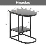 C-shaped Modern Sofa Side Table with Faux Marble Tabletop and Storage Shelf-Black