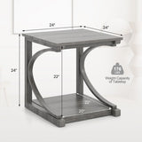 C-shaped 24 Inch 2 Tier Square End Table Sofa Side Table-Grey