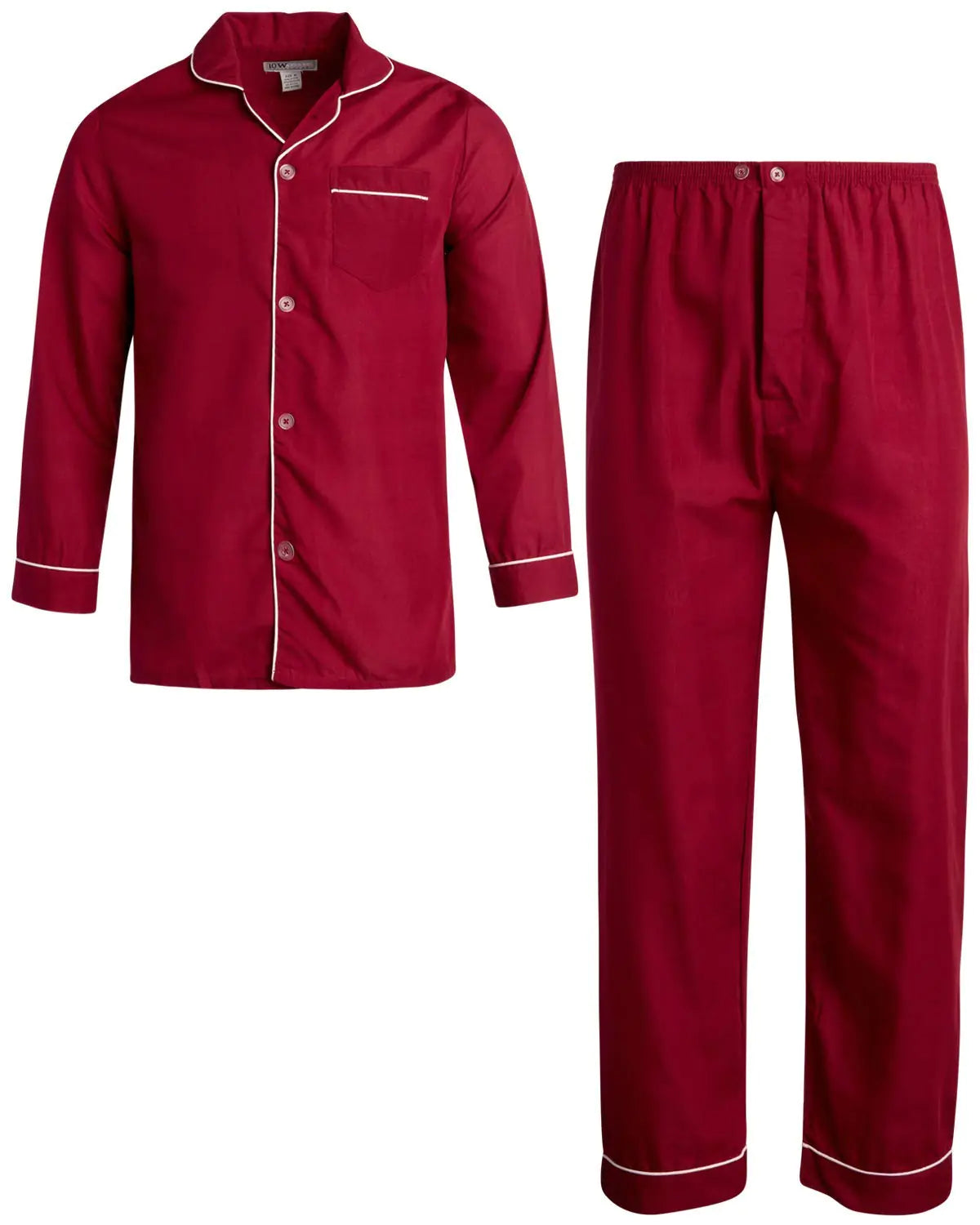 Ten West Apparel Men’s Pajamas Set - Long Sleeve Button Down Sleep Shirt and Pajama Bottoms Sleepwear Set Size XX-Large Red