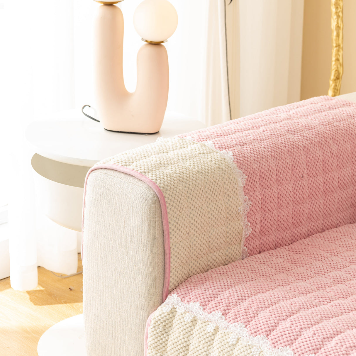 Non-Slip Sectional Couch Cover with Lace, Furniture Protector for Dogs, Pets, and Kids III