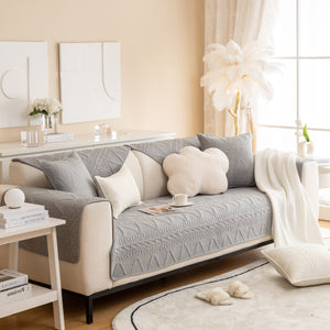 Geometric Textured Cotton Quilted Sofa Cover, Non-Slip Washable Couch Protector