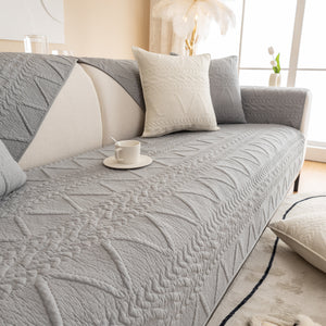 Geometric Textured Cotton Quilted Sofa Cover, Non-Slip Washable Couch Protector