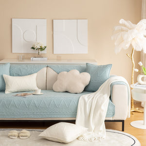 Geometric Textured Cotton Quilted Sofa Cover, Non-Slip Washable Couch Protector