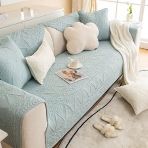 Geometric Textured Cotton Quilted Sofa Cover, Non-Slip Washable Couch Protector