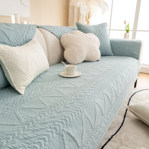 Geometric Textured Cotton Quilted Sofa Cover, Non-Slip Washable Couch Protector