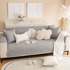 Embossed Leaf Cotton Quilted Sofa Cover Non-Slip Couch Protector with Thick Padding