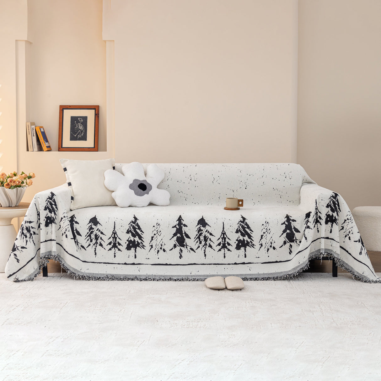 Stylish Chenille Pine Tree Couch Cover Blanket on Sectional Sofa, Universal Cat Proof Furniture Covers
