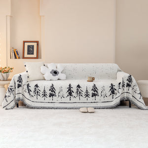 Stylish Chenille Pine Tree Couch Cover Blanket on Sectional Sofa, Universal Cat Proof Furniture Covers