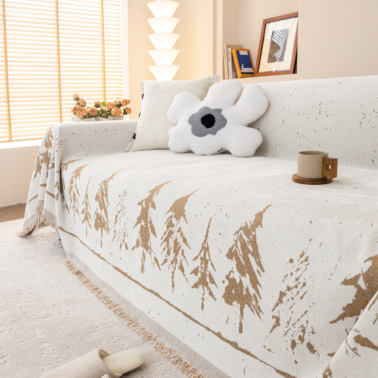 Stylish Chenille Pine Tree Couch Cover Blanket on Sectional Sofa, Universal Cat Proof Furniture Covers