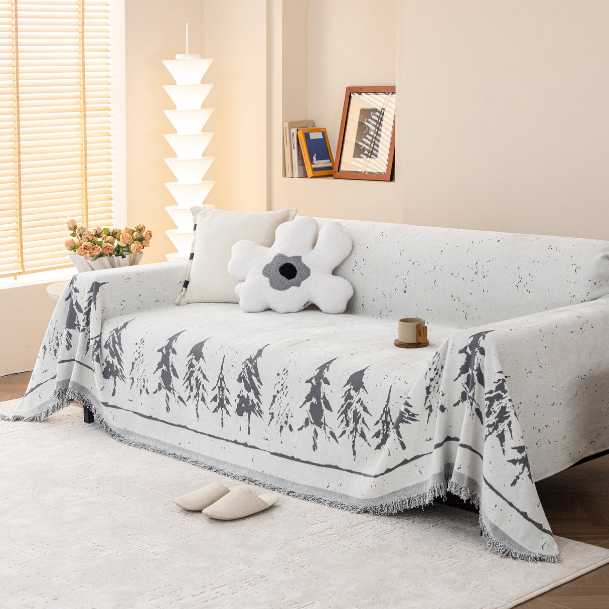 Stylish Chenille Pine Tree Couch Cover Blanket on Sectional Sofa, Universal Cat Proof Furniture Covers