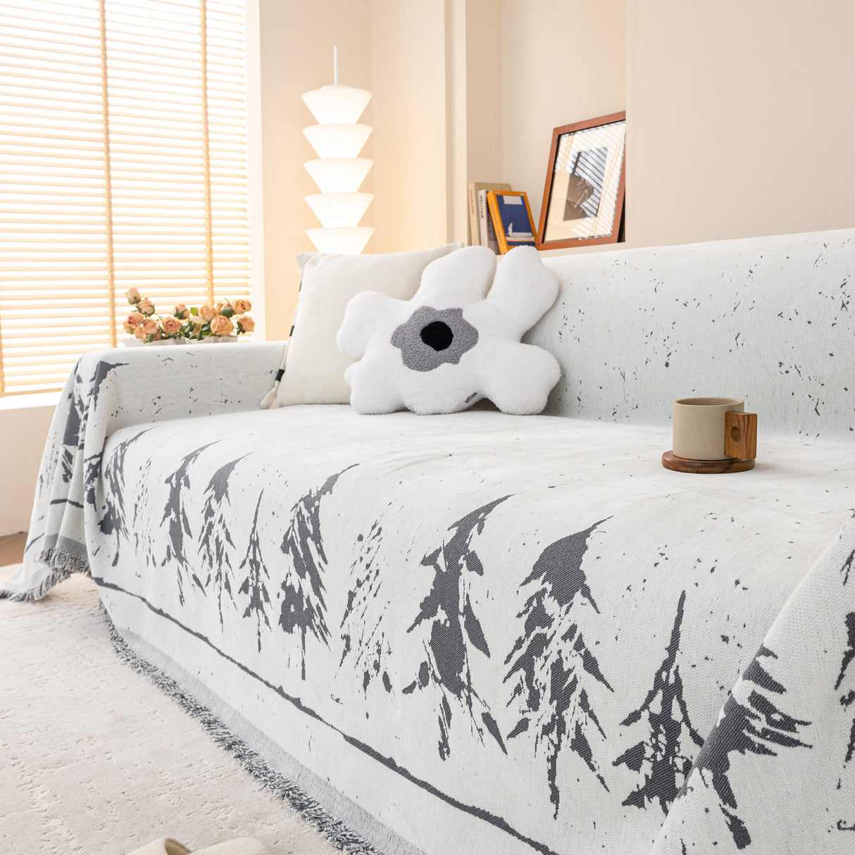 Stylish Chenille Pine Tree Couch Cover Blanket on Sectional Sofa, Universal Cat Proof Furniture Covers