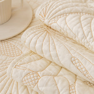 Embossed Leaf Cotton Quilted Sofa Cover Non-Slip Couch Protector with Thick Padding