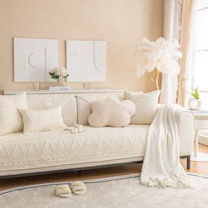 Geometric Textured Cotton Quilted Sofa Cover, Non-Slip Washable Couch Protector