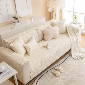 Geometric Textured Cotton Quilted Sofa Cover, Non-Slip Washable Couch Protector