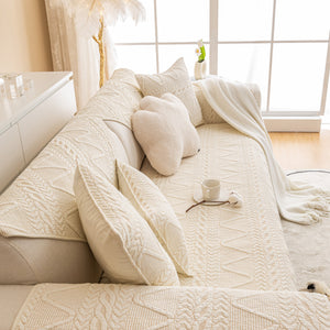 Geometric Textured Cotton Quilted Sofa Cover, Non-Slip Washable Couch Protector