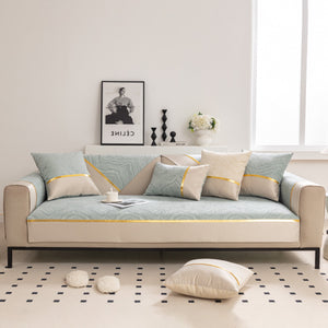 Modular Sofa Cover for Sectionals, Gold Striped Non-Slip Couch Protector