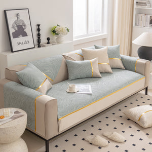 Modular Sofa Cover for Sectionals, Gold Striped Non-Slip Couch Protector