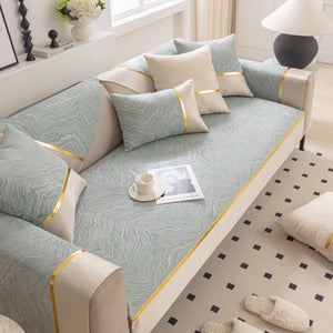 Modular Sofa Cover for Sectionals, Gold Striped Non-Slip Couch Protector