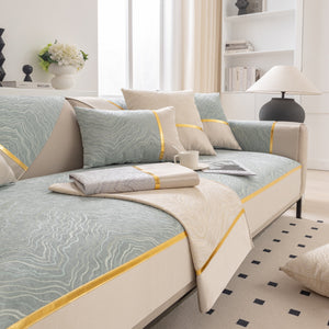 Modular Sofa Cover for Sectionals, Gold Striped Non-Slip Couch Protector