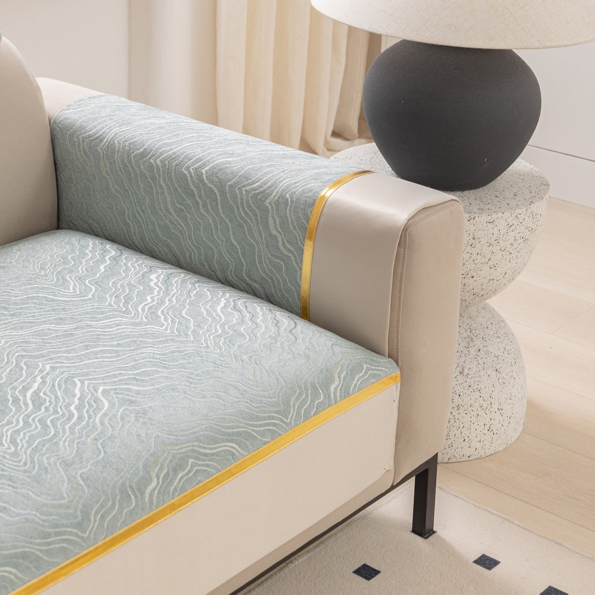 Modular Sofa Cover for Sectionals, Gold Striped Non-Slip Couch Protector