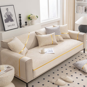 Modular Sofa Cover for Sectionals, Gold Striped Non-Slip Couch Protector