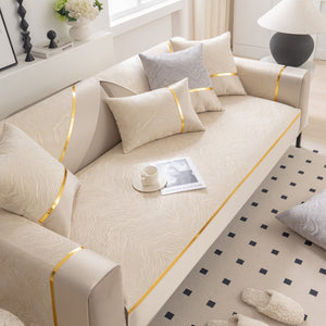 Modular Sofa Cover for Sectionals, Gold Striped Non-Slip Couch Protector