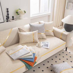 Modular Sofa Cover for Sectionals, Gold Striped Non-Slip Couch Protector