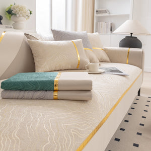 Modular Sofa Cover for Sectionals, Gold Striped Non-Slip Couch Protector