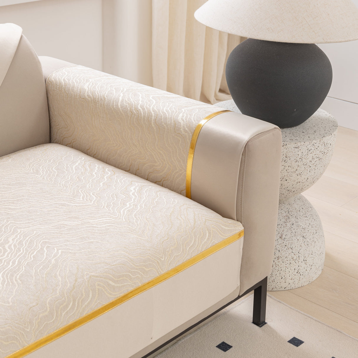 Modular Sofa Cover for Sectionals, Gold Striped Non-Slip Couch Protector