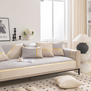 Modular Sofa Cover for Sectionals, Gold Striped Non-Slip Couch Protector