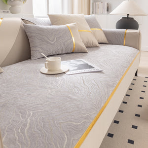 Modular Sofa Cover for Sectionals, Gold Striped Non-Slip Couch Protector