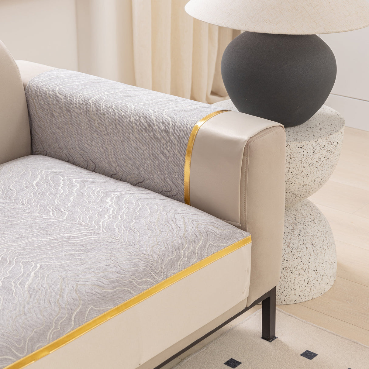 Modular Sofa Cover for Sectionals, Gold Striped Non-Slip Couch Protector