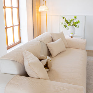 Leaf Vein Textured Cotton Quilted Sofa Slipcover, Non-Slip Modular Couch Covers