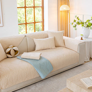 Leaf Vein Textured Cotton Quilted Sofa Slipcover, Non-Slip Modular Couch Covers