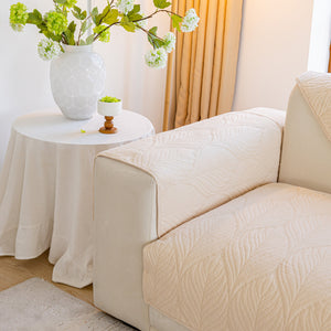 Leaf Vein Textured Cotton Quilted Sofa Slipcover, Non-Slip Modular Couch Covers