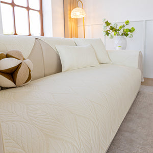 Leaf Vein Textured Cotton Quilted Sofa Slipcover, Non-Slip Modular Couch Covers
