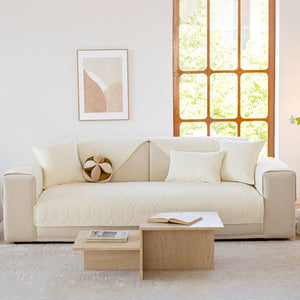 Leaf Vein Textured Cotton Quilted Sofa Slipcover, Non-Slip Modular Couch Covers