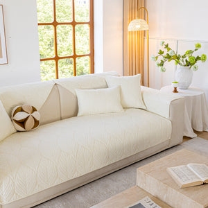 Leaf Vein Textured Cotton Quilted Sofa Slipcover, Non-Slip Modular Couch Covers