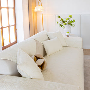 Leaf Vein Textured Cotton Quilted Sofa Slipcover, Non-Slip Modular Couch Covers